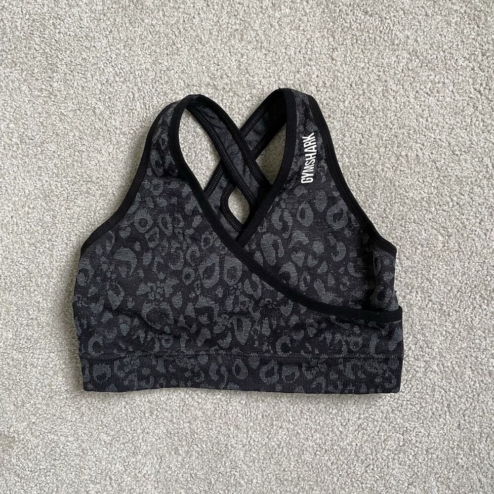 Gymshark Sports Bra Athletic Supportive Black Cheetah Print Cross Back Women's M